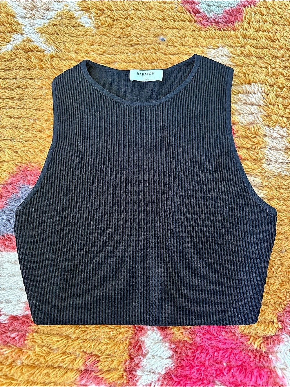 Aritzia Babaton Sculpt Knit High-Neck Crop Tank Black